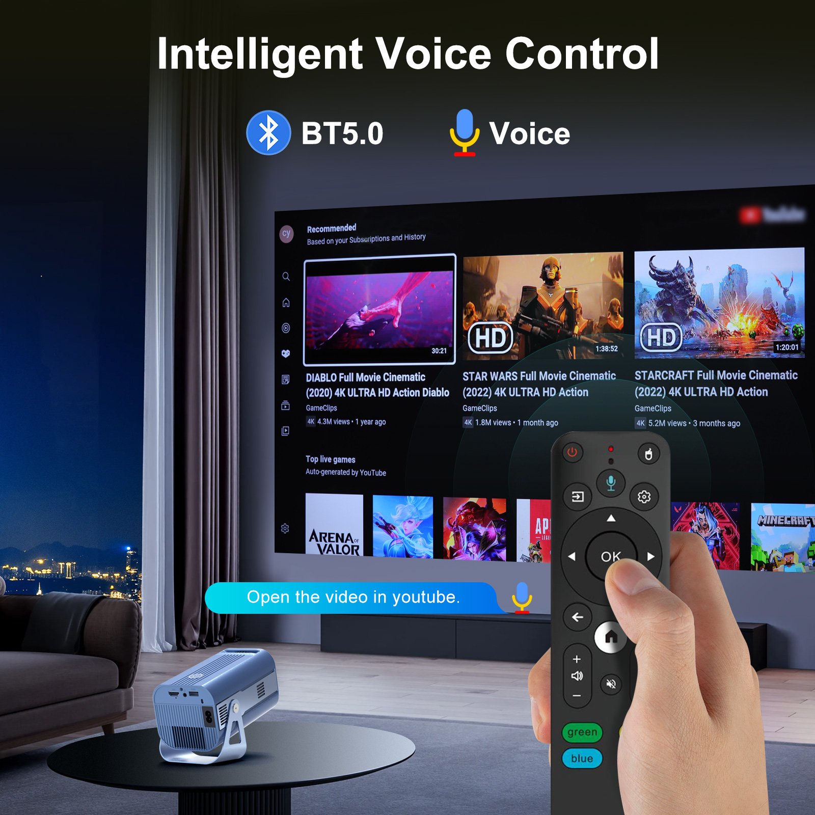 Android 11.0 H96MAX B11 ATV Launcher 200 ANSI Lumens Smart Projector Dual Band Wifi 6 LCD Projector