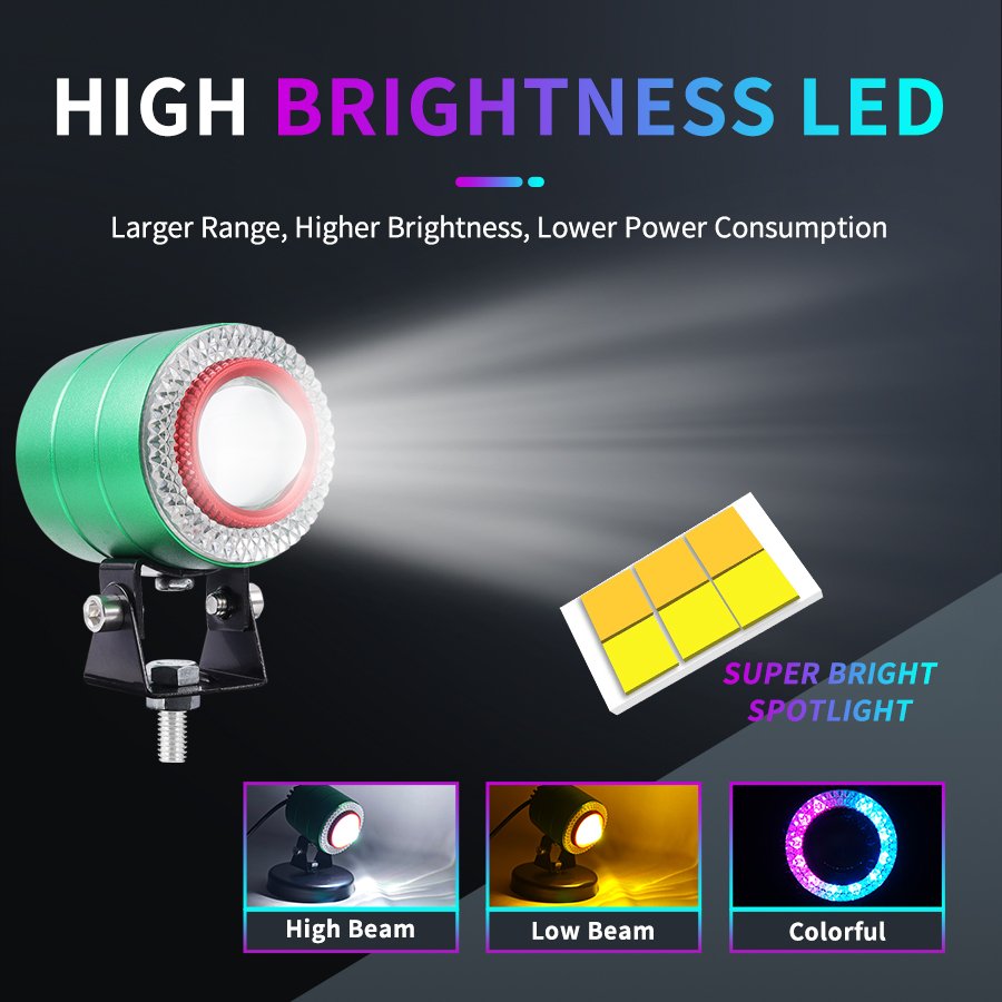 30W Motorcycle LED Spotlight Hi Low Beam White Yellow RGB Driving Fog Lights DRL for Car Trucks SUV UTV E-Bike Motobike ATV 4WD