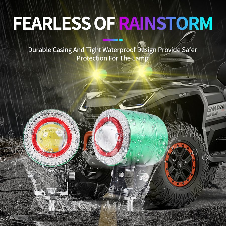 30W Motorcycle LED Spotlight Hi Low Beam White Yellow RGB Driving Fog Lights DRL for Car Trucks SUV UTV E-Bike Motobike ATV 4WD