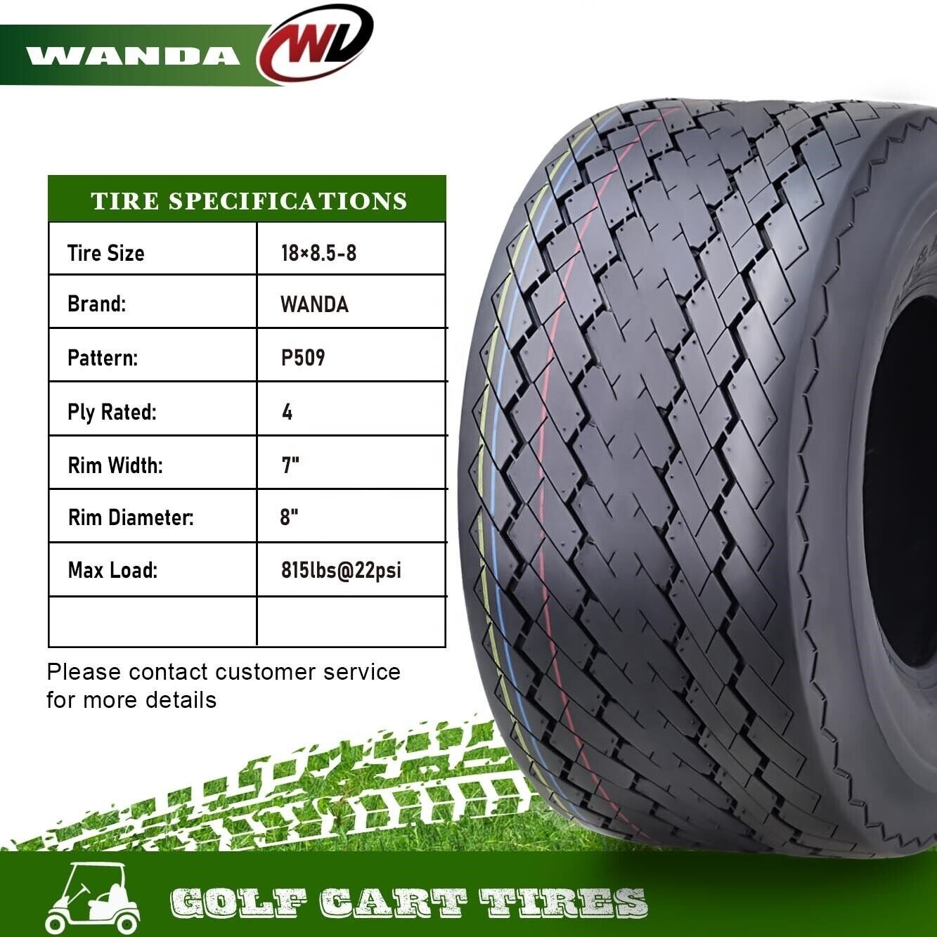 KTA&WANDA 18X8.5-8 18X8.5X8 Agriculture Farm Tractor Cart Turf Tires Lawn Mower Lawn Garden Tire ATV and UTV Tires