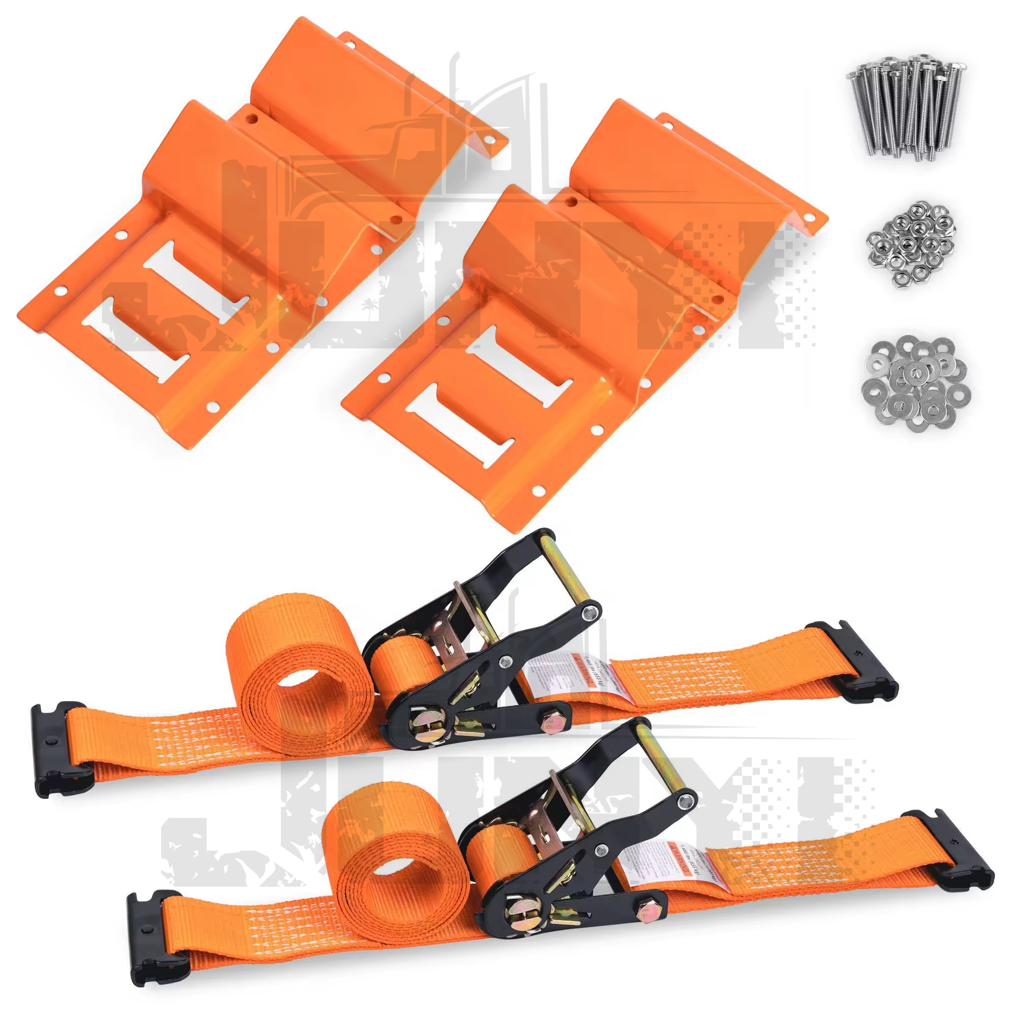 4 PACK Heavy Duty Wheel Chock Tie Down With Ratchet Straps Trailer Tire Straps 2" X 7' E-track Wheel Chock Tie Down Kit for ATV