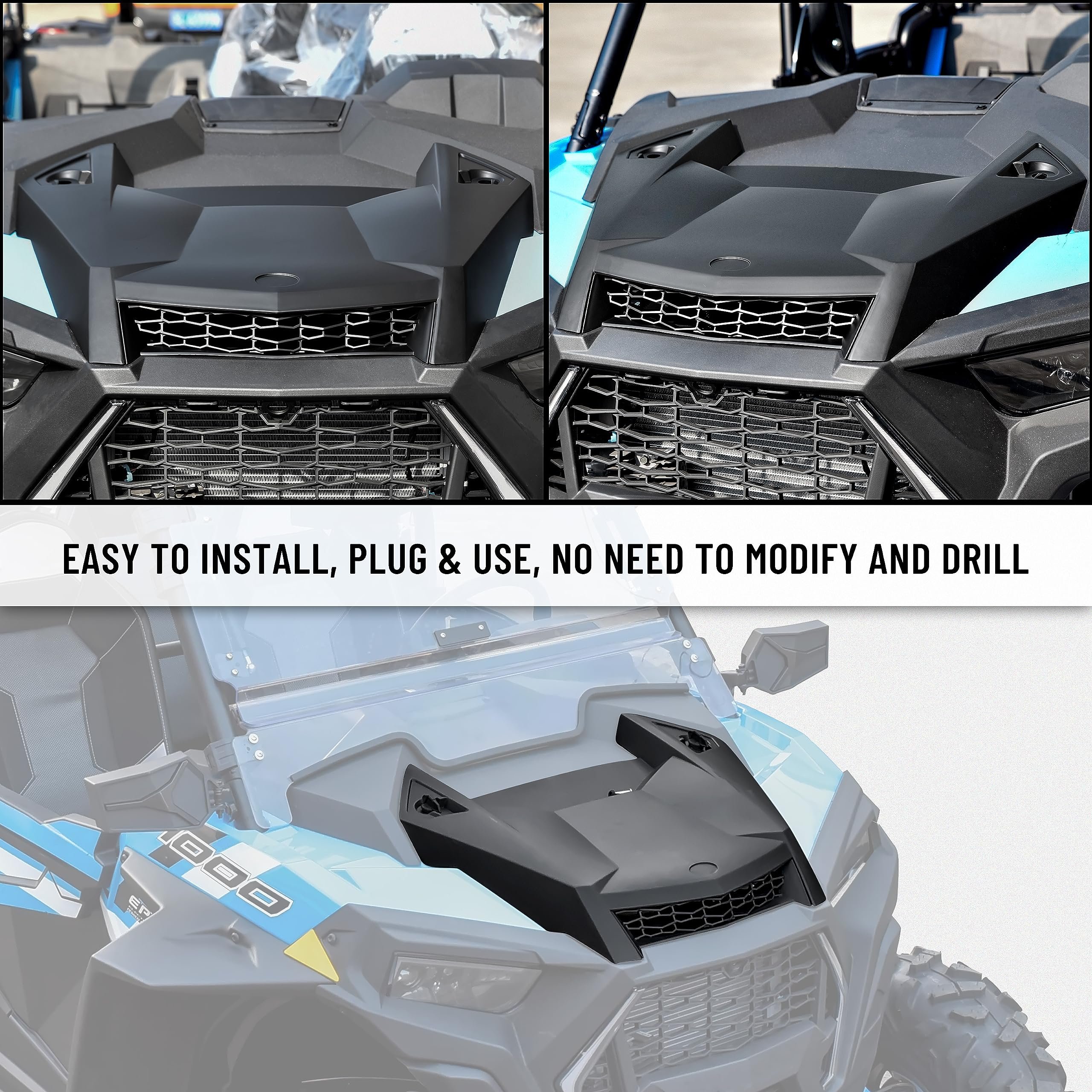 Black ABS UTV Center Engine Hood Scoop Air Intake Replacement for Polaris RZR/XP1000