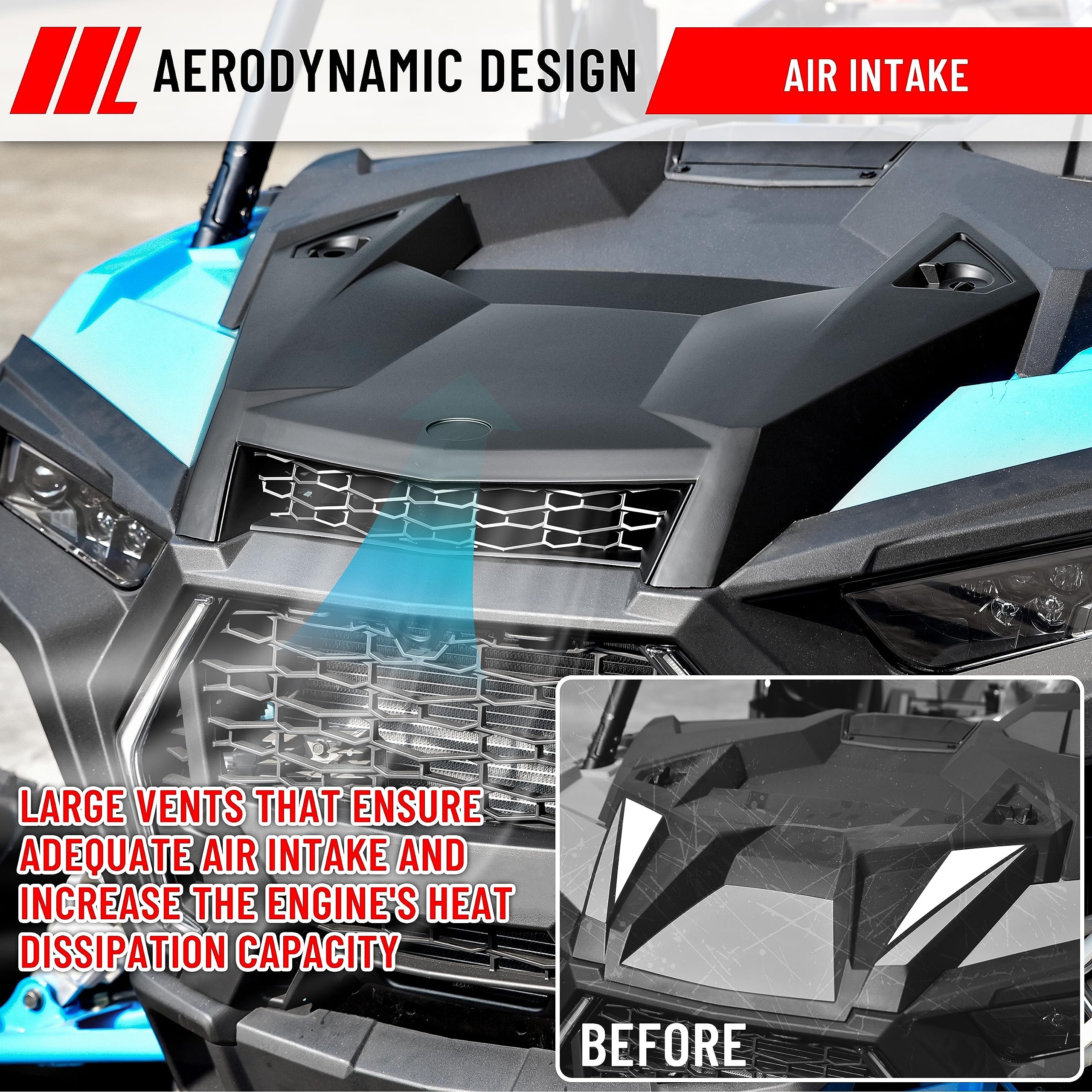 Black ABS UTV Center Engine Hood Scoop Air Intake Replacement for Polaris RZR/XP1000