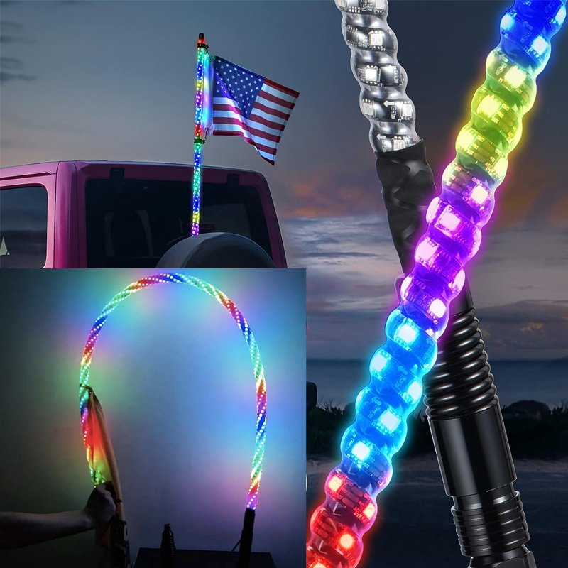 App Remote Control Led Antenna Truck Atv Utv 3ft 4ft 5ft Led Safety Whip Light