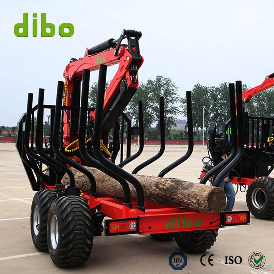 CE Forest Hydraulic Timber Loading Trailer Wood Log Grab Trailer Log Wagon Atv Hydraulic Tractor PTO Trailer With Crane Grapple