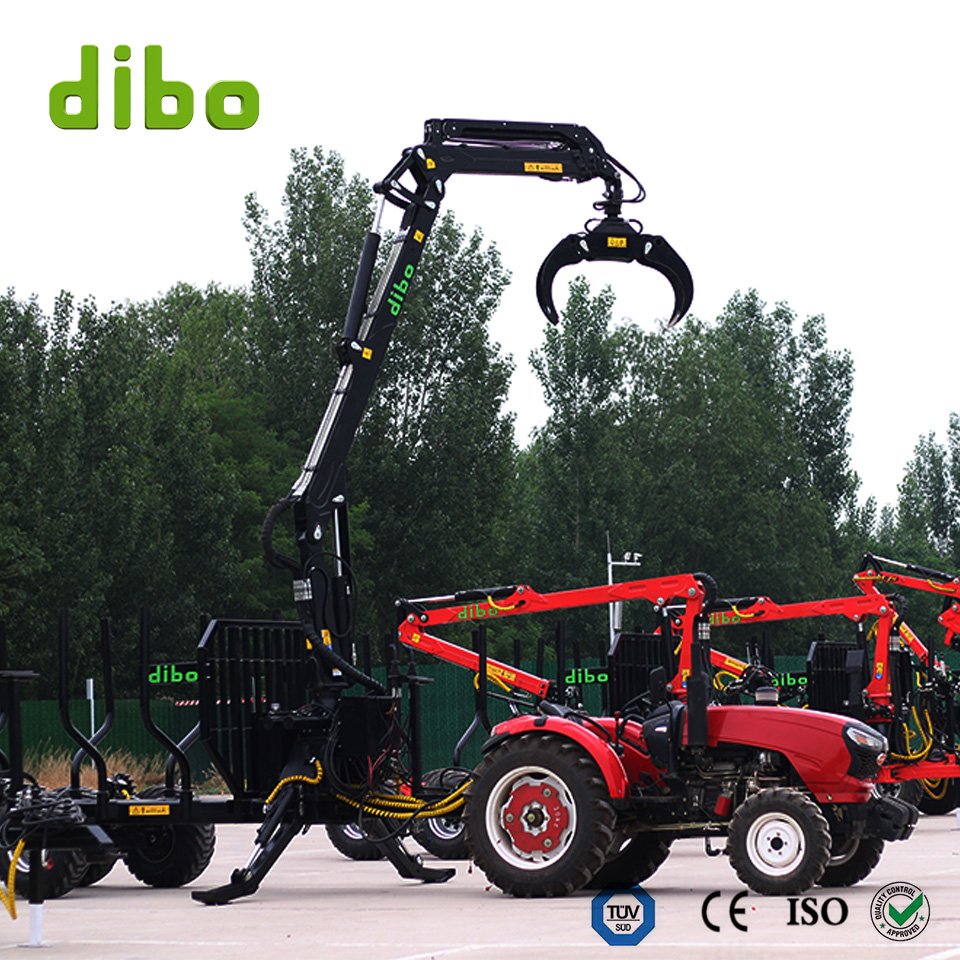 CE Forest Hydraulic Timber Loading Trailer Wood Log Grab Trailer Log Wagon Atv Hydraulic Tractor PTO Trailer With Crane Grapple