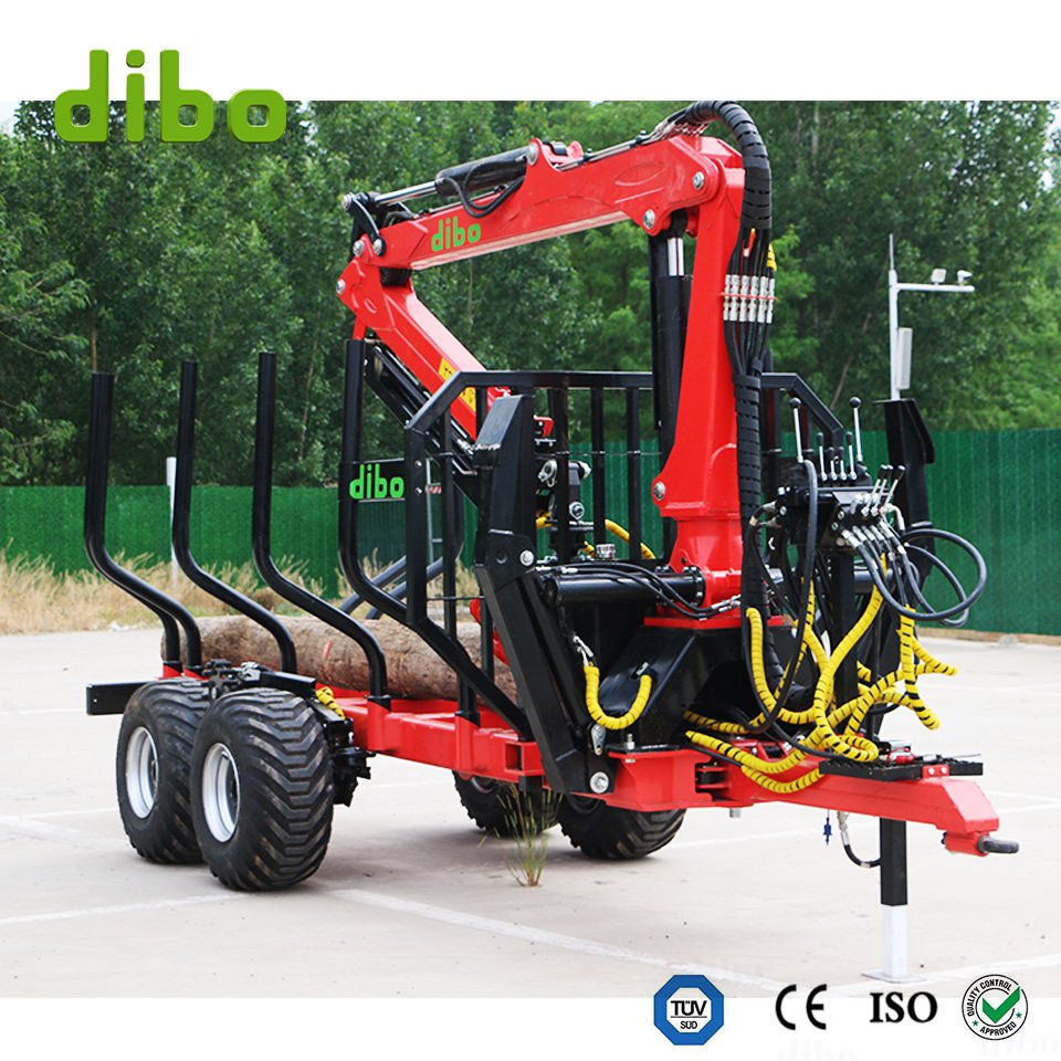 CE Forest Hydraulic Timber Loading Trailer Wood Log Grab Trailer Log Wagon Atv Hydraulic Tractor PTO Trailer With Crane Grapple