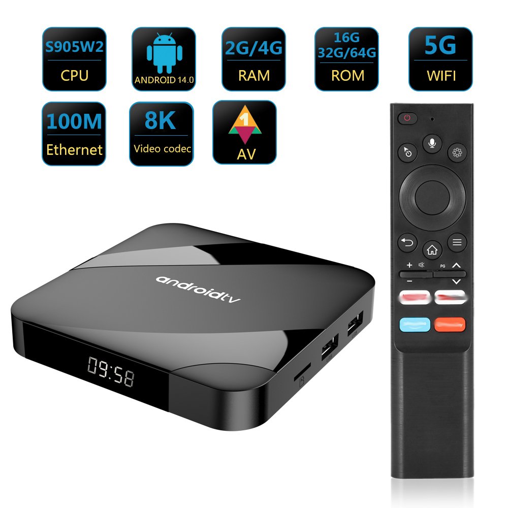 Manufacturer New Arrival Atv Voice Control TV 98 ATV W2 Smart Tv Box 8K 4GB 64GB WIFI5 Android14 Tv Box