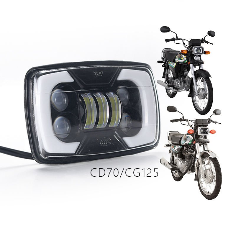 6x7 Inch Square Led Headlights CD70 Cg125 Drl With Angel Eyes Turn Signals High Low Beam Off Road E Bike Motorcycle Accessories