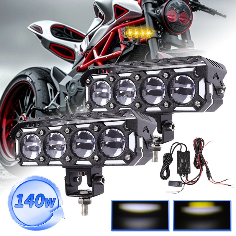 12V 24V 140W Dual Color LED Lights White Yellow Motorcycle Spotlights LED Car Lights DRL Hi-Lo Beam for Offroad 4X4 4WD ATV UTV