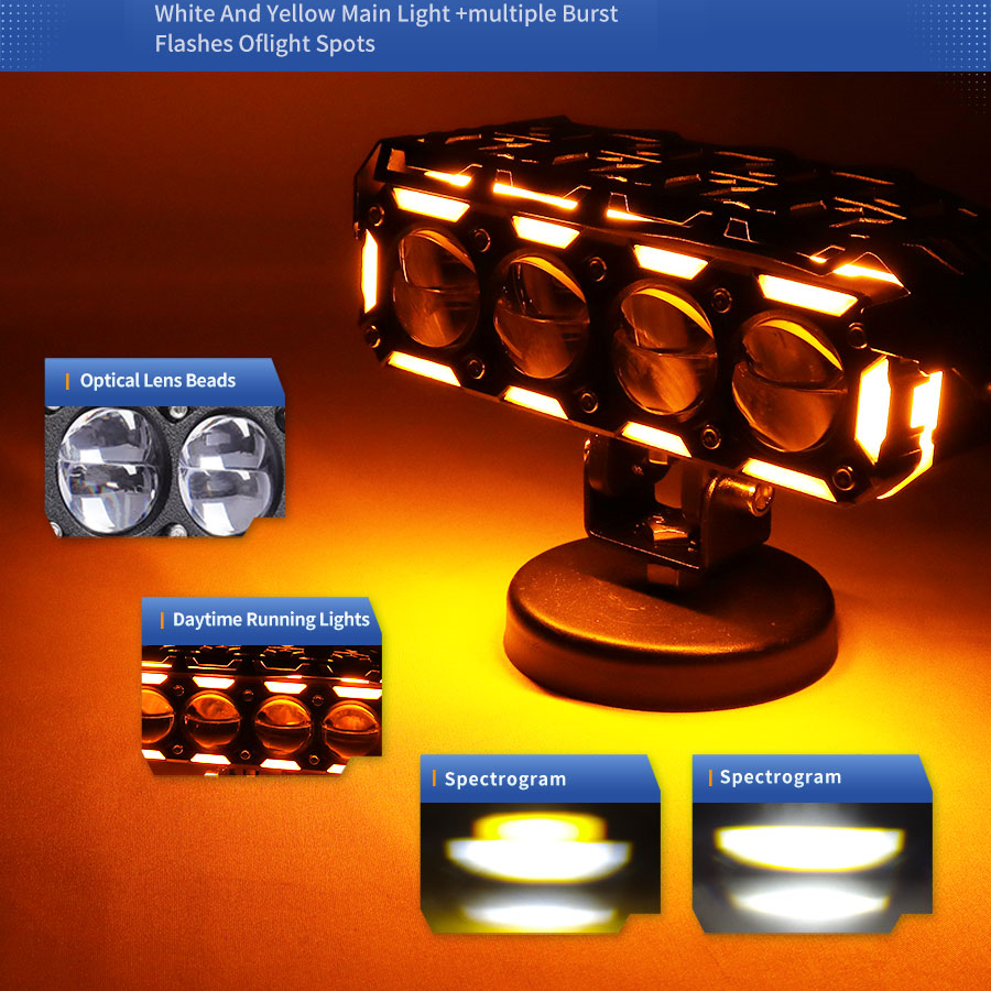 12V 24V 140W Dual Color LED Lights White Yellow Motorcycle Spotlights LED Car Lights DRL Hi-Lo Beam for Offroad 4X4 4WD ATV UTV