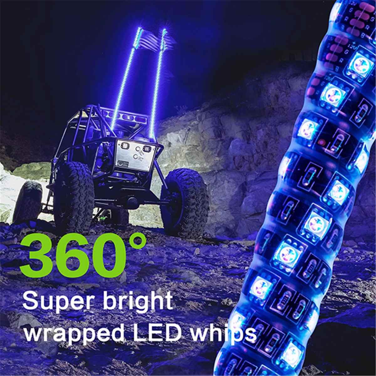 3/4/5FT LED Whip Light RGB Waterproof Bendable Remote Control Multi-color Super Bright Flag Pole Lamp Light for SUV ATV UTV RZR