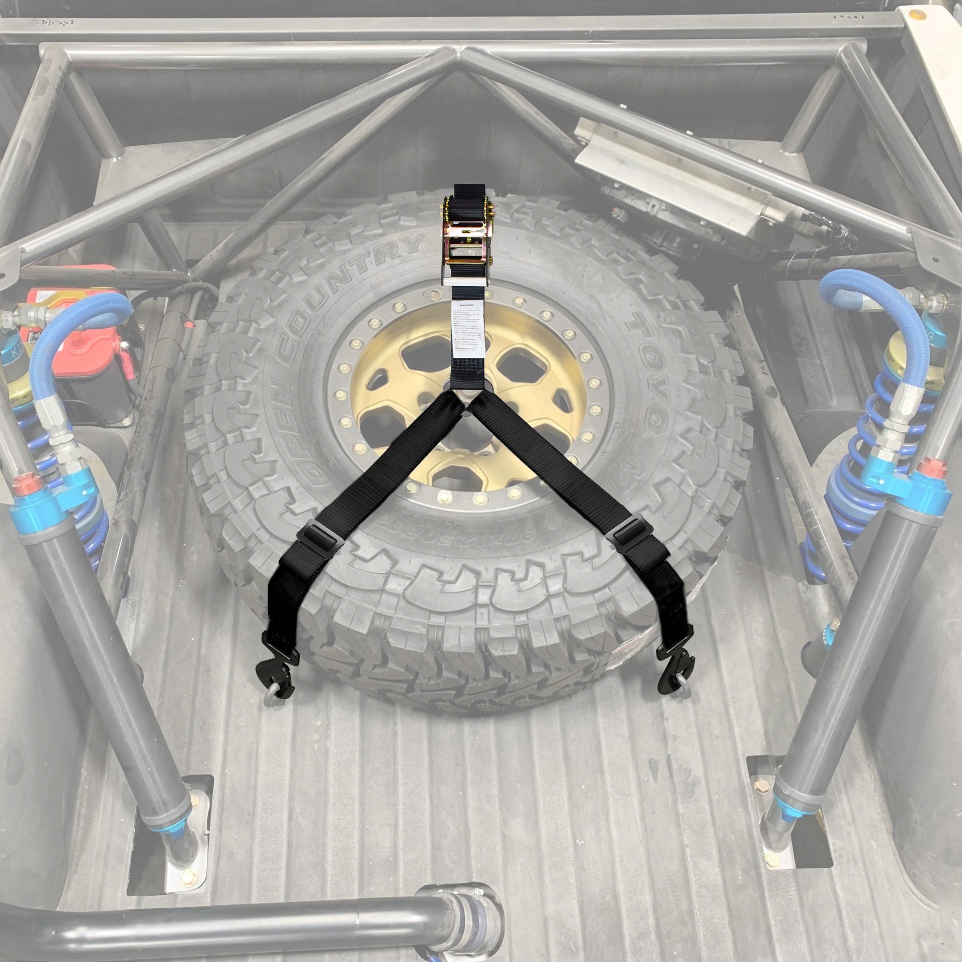 Customizable Fully Adjustable 2" 3-Point Spare Tire Ratchet Tie Down Ratchet Straps with Twisted Flat Hooks for UTV ATV Tires