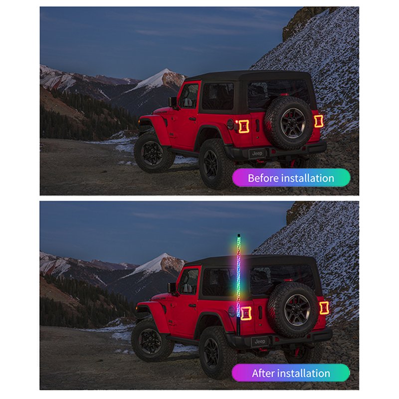 LED Flagpole Light RF Remote Control RGB LED Whips Light for Off-Road Vehicle ATV SUV With Dancing/Chasing Light Car Accessories