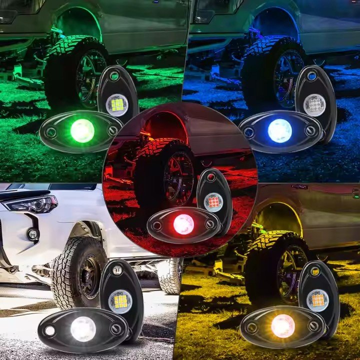 White Amber Green Purple LED Rock Lights Waterproof Under Body Lights for Truck Pickups Cars ATV UTV SUV Motorcycle Boat