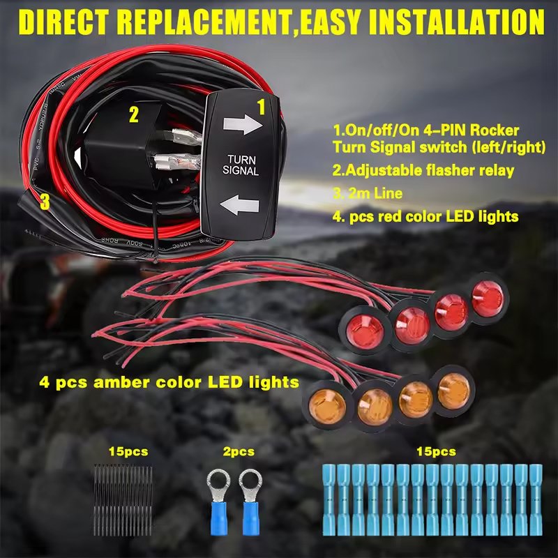 Universal Turn Signal Kit Street LED Rocker Switch Indicator Trailer Light for Atv Utv Polaris RZR Ranger Turbo Can-Am