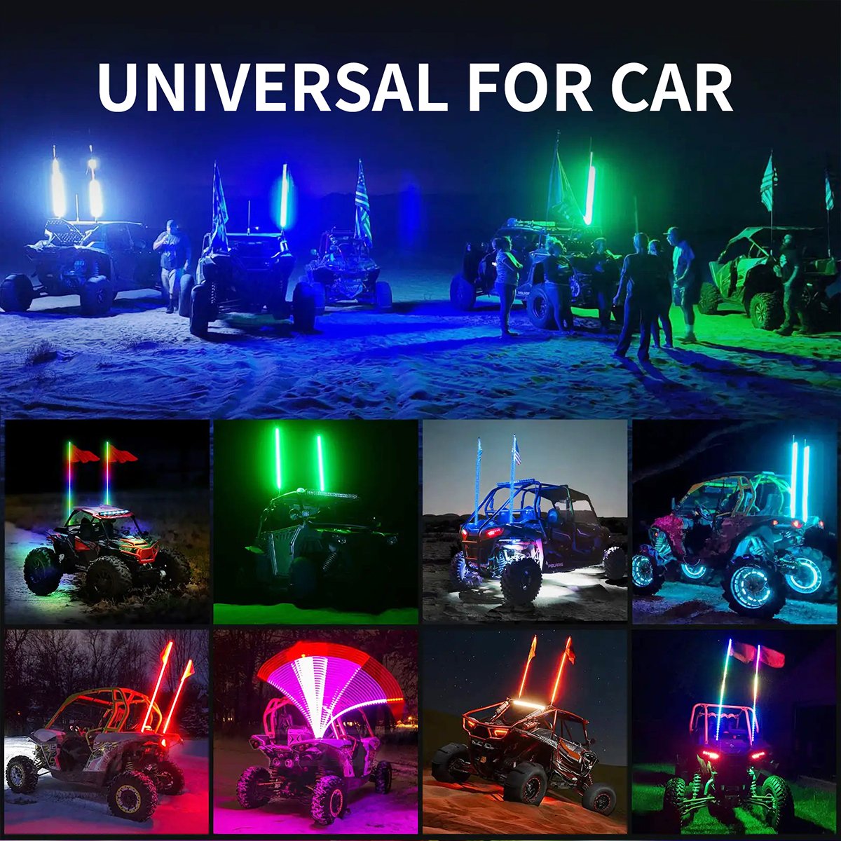 2x ATV Accessories Spiral LED Antenna Whip Light for RZR Can-Am Polaris with 21 Modes 20 Colors RF Wireless Remote & USA Flag