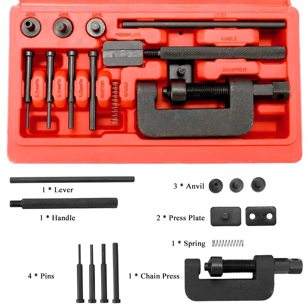 CLAUTOOL Chain Breaker 13pcs Set Chain Breaker Cutter Riveter and Riveting Tool with Carrying Case for Motorcycle Bike Chain ATV