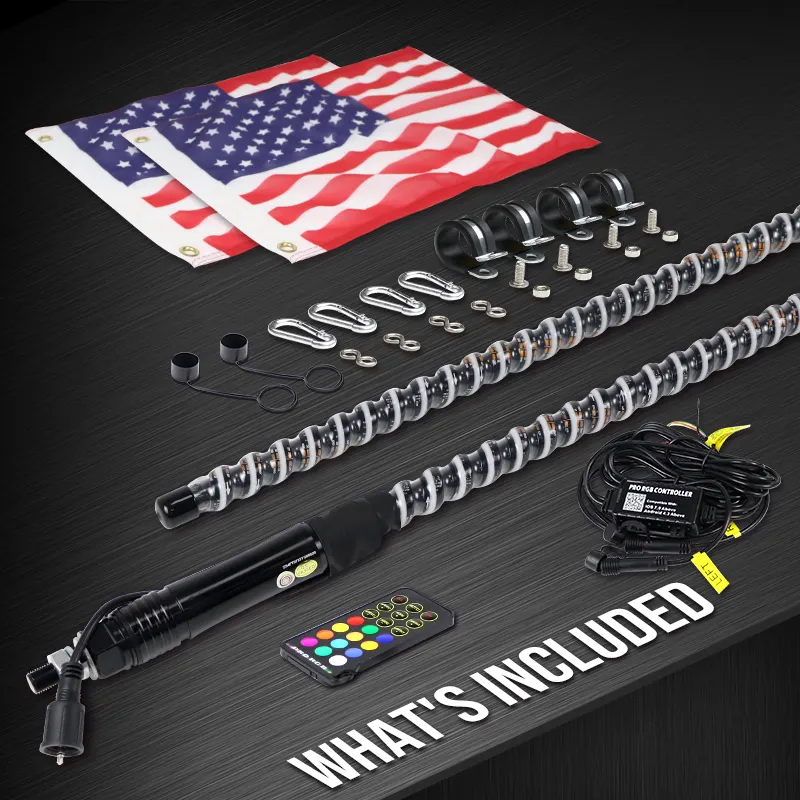3FT 4FT 5FT Chase RGB App and Remote Control Whip Light with COB LED Brighter Strong UTV ATV Whip Antenna Flag Pole Light