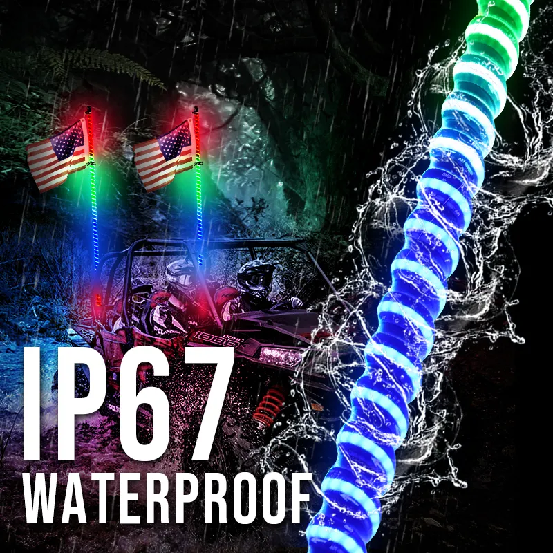 3FT 4FT 5FT Chase RGB App and Remote Control Whip Light with COB LED Brighter Strong UTV ATV Whip Antenna Flag Pole Light
