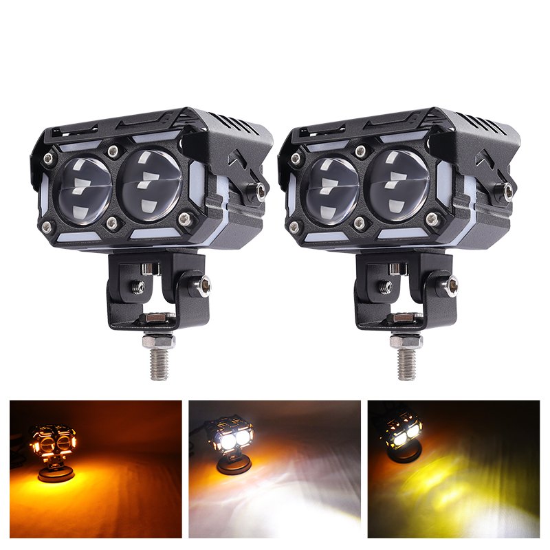 12V 80W Motorcycle Spotlight Double LED Car Light with DRL for 4x4 Motorcycle Auxiliary Fog Lamp Dual Color White Yellow Lights