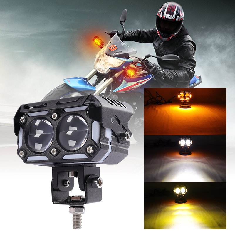 12V 80W Motorcycle Spotlight Double LED Car Light with DRL for 4x4 Motorcycle Auxiliary Fog Lamp Dual Color White Yellow Lights