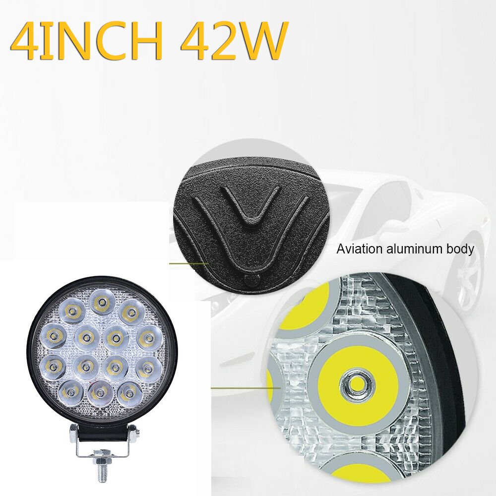 Universal 12V 4 Inch 42W Round LED Work Light Spotlight for 4x4 Offroad ATV UTV 4WD Truck Tractor Motorcycle Driving Fog Lights