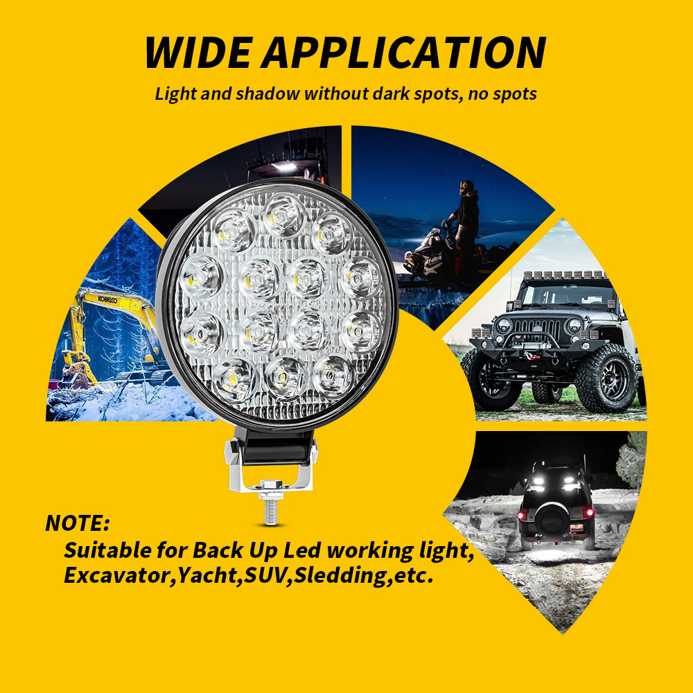 Universal 12V 4 Inch 42W Round LED Work Light Spotlight for 4x4 Offroad ATV UTV 4WD Truck Tractor Motorcycle Driving Fog Lights