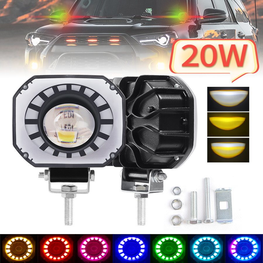 12V Motorcycle Headlight Colorful RGB Fog Lamps Projector Additional LED Auxiliary Spotlight Light for 4X4 Off-road ATV SUV UTV