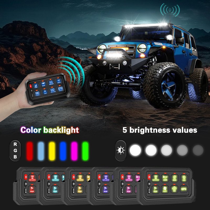 Wireless Switch Panel 8 Gang Automatic Dimmable 12v 24v Rgb Wireless Switch Panel for UTV SUV ATV Truck Marine