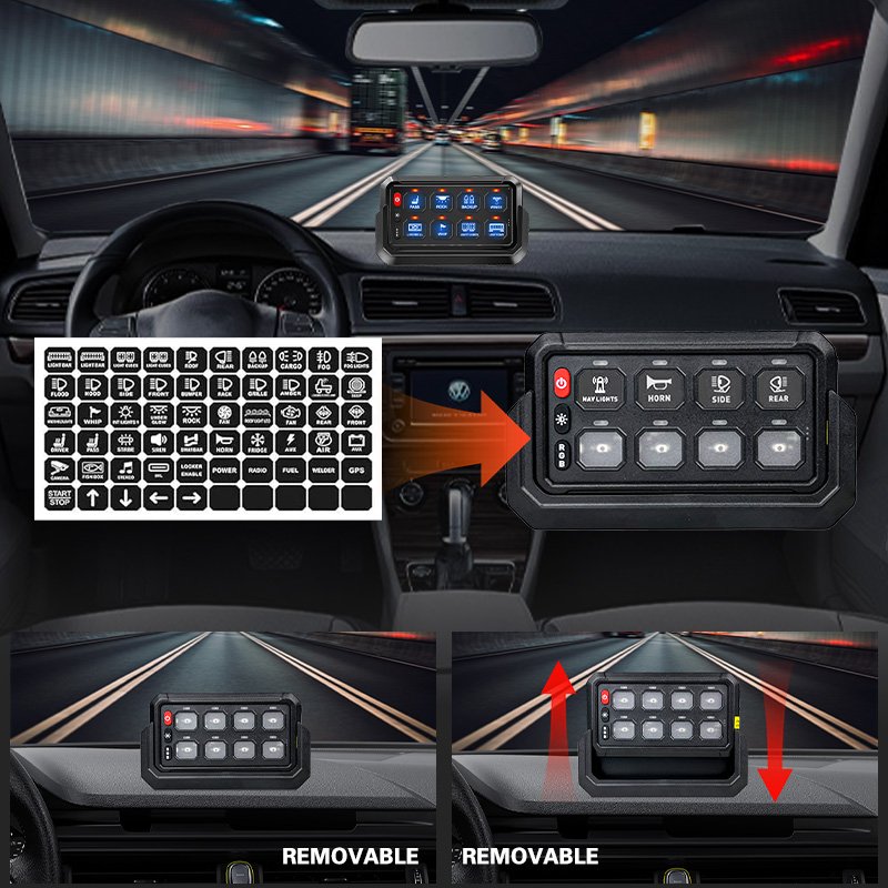 Wireless Switch Panel 8 Gang Automatic Dimmable 12v 24v Rgb Wireless Switch Panel for UTV SUV ATV Truck Marine