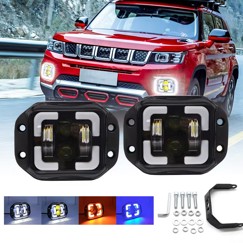 5 Inch 50W Flush Mount LED Work Light RGB Hi Low Beam Car Daytime Running Light for Wrangler Off Road ATV Driving Fog Lamp