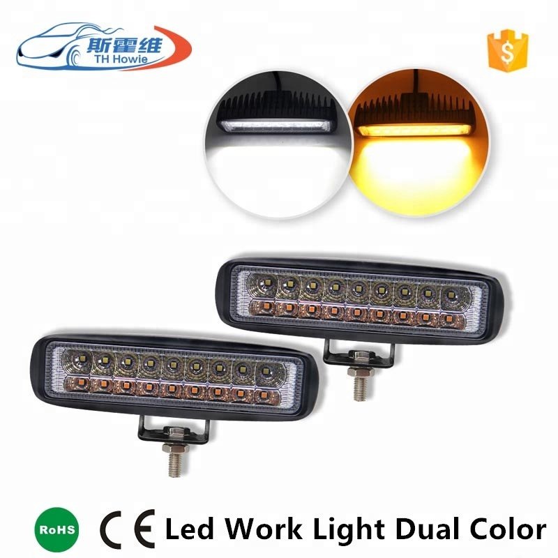 60W Car Led Work Lamps Bar Amber + White Dual Color Combo Beam for SUV Truck ATV Offroad Driving Fog Lamp Auto Work Light DC 12V
