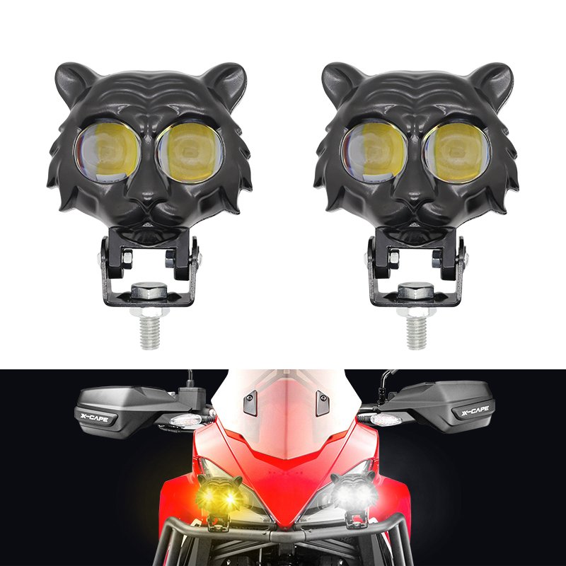 Tiger Design Motorcycle Spotlights Dual Color LED Spot Light White Yellow Work Light Car Styling for Street Bike Car ATV 4WD