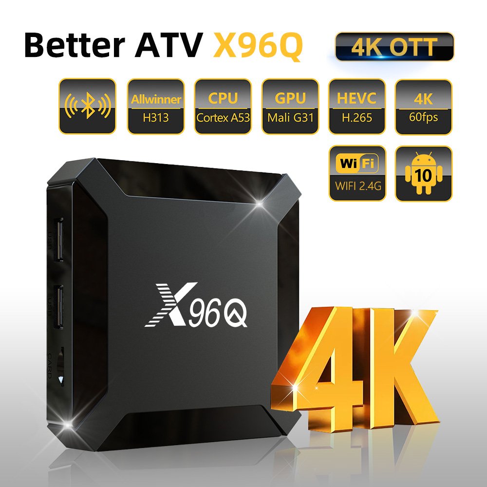 Upgraded X96Q ATV Android TV Box Support BT Allwinner H313 2GB 16GB 2.4G Wifi 4K IP-TV OTT Internet Digital Set Top Box
