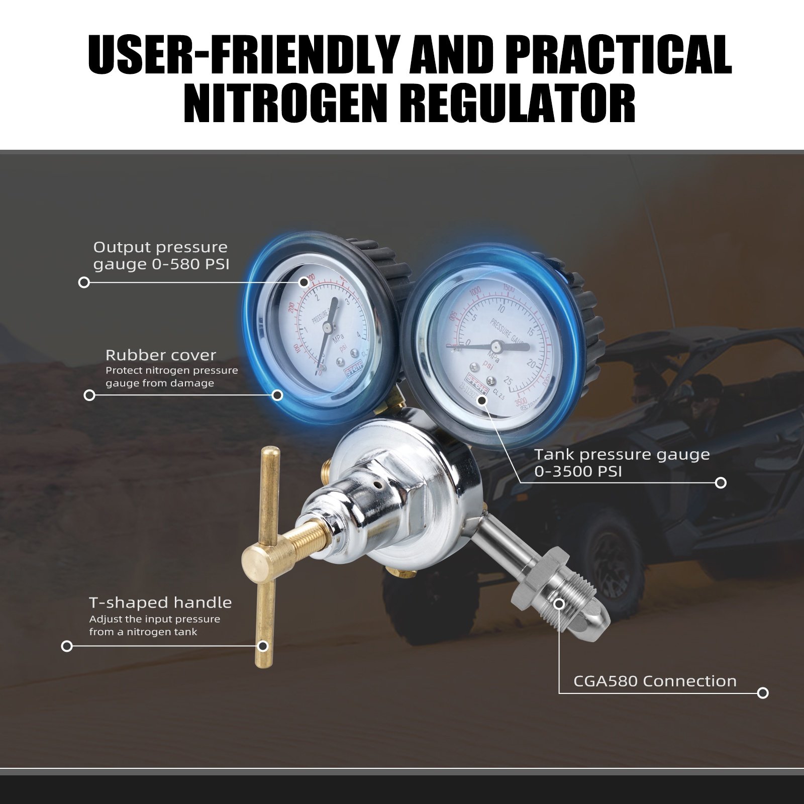 NiceCNC 0-3500PSI Nitrogen Regulator Shock Fill Kit CGA580 Adaptor for ATV UTV