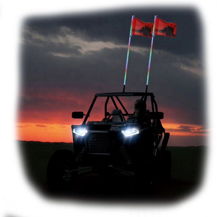 Factory Sell LED Whip Lights With Remote/APP Control With RGB/Chase/Dance Color Led Antenna Quickly Release Buggy Whip Atv Utv