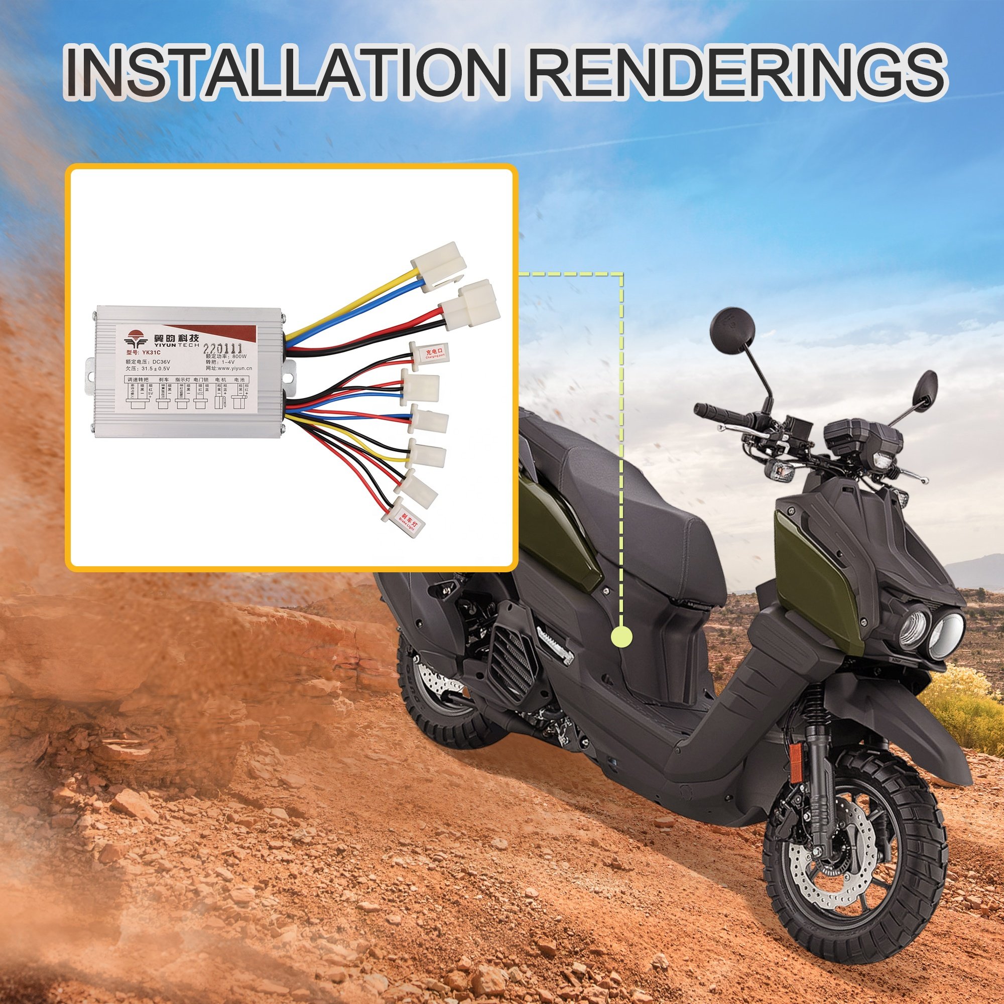 GOOFIT Motorcycle Speed Controller 36V 800W Replacement for Electrical Scooter E Bike Bicycle Tricycle Brush