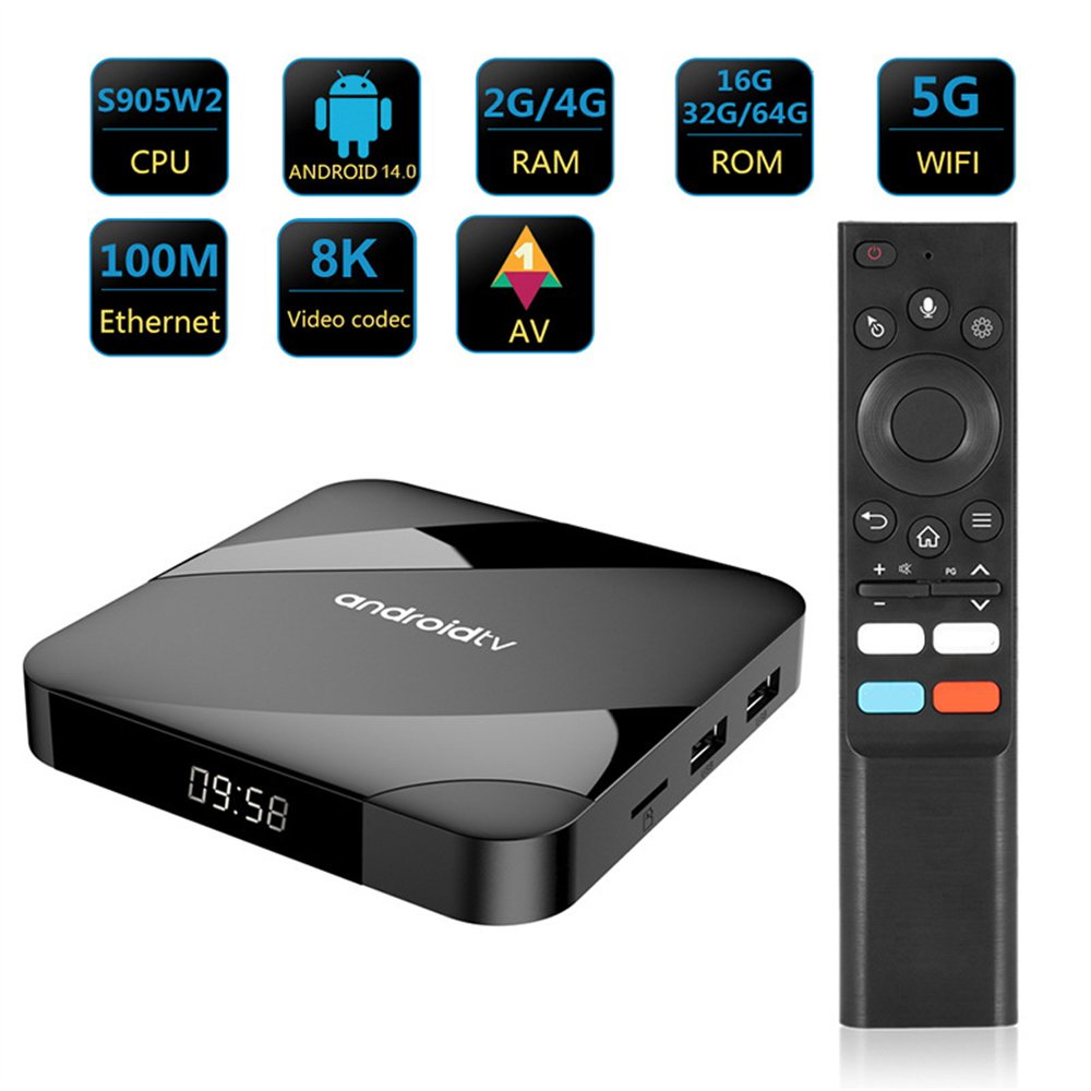TV98 ATV Amlogic S905W2 Quad Core Android 14 Smart TV Box 16GB 32GB 64GB 8K Media Player HDR10 Wifi6 Voice Remote TV Set Top Box