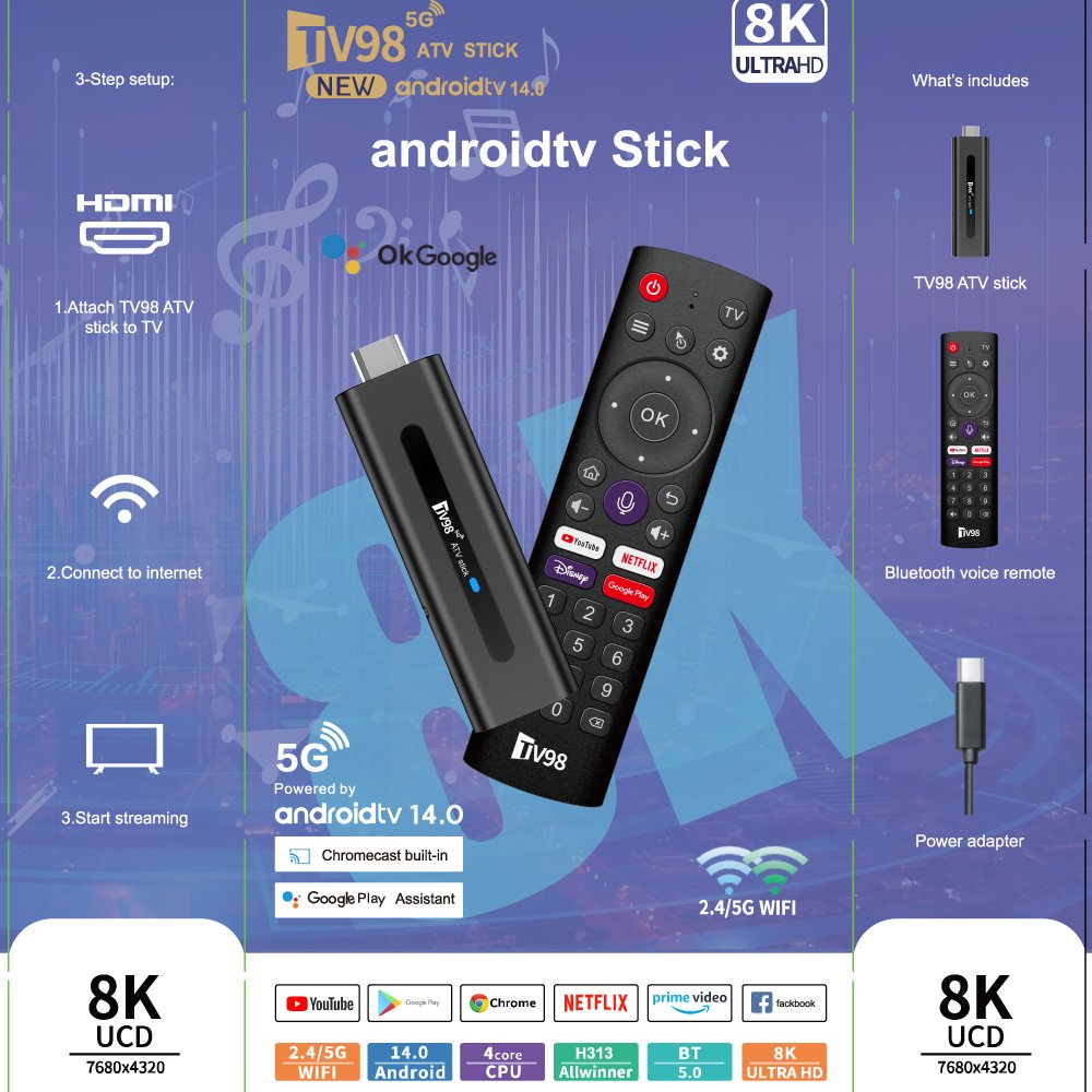 Hot Selling Haoyu TV98 ATV Stick Tv Fire Stick 4k iptv M3u Ultra Hd Firestick Media Player Android Tv Stick