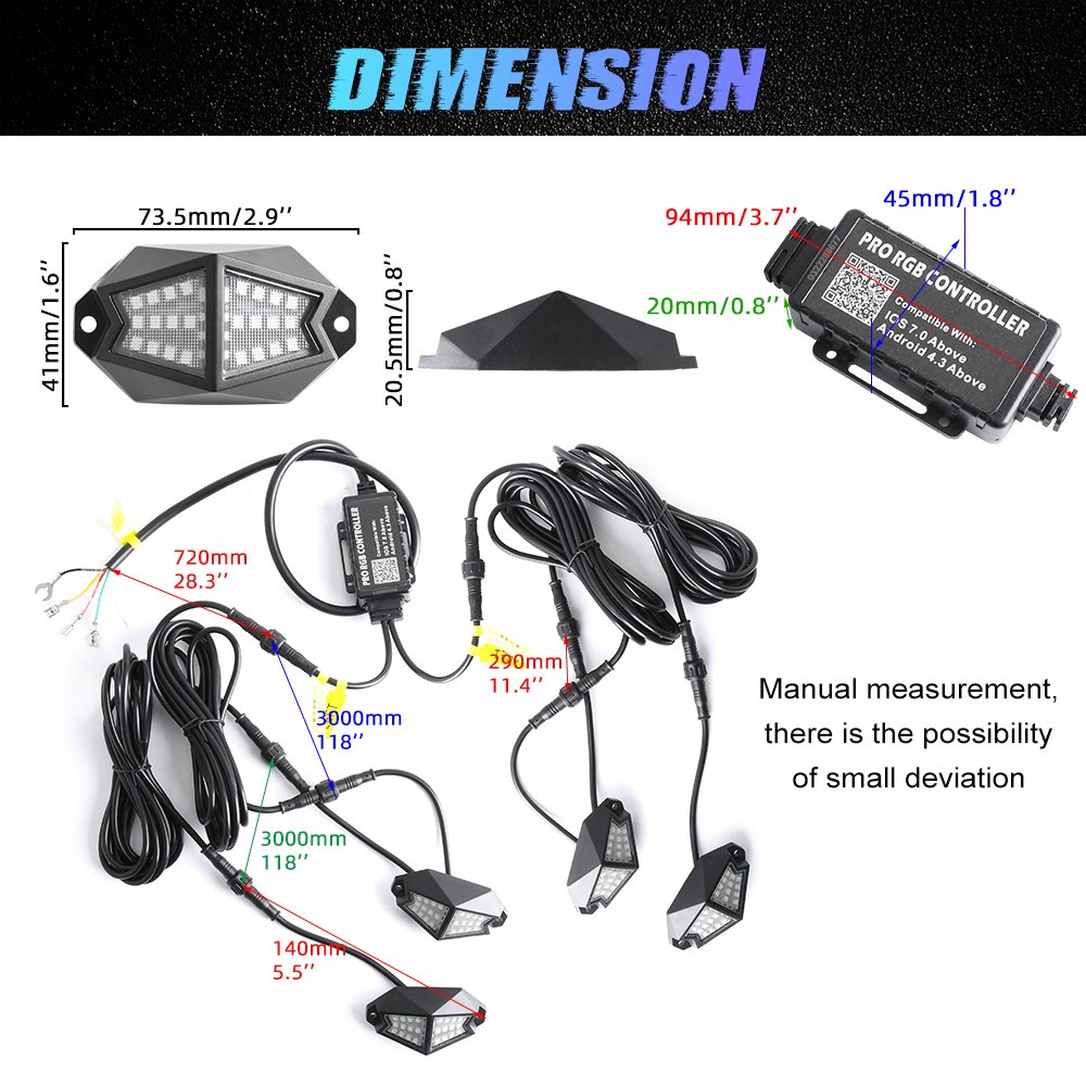 Best Sell APP Remote Control Musical 4 6 8 12 Pods Rock Light RGB RGBW Chasing for Trucks Boats ATV UTV