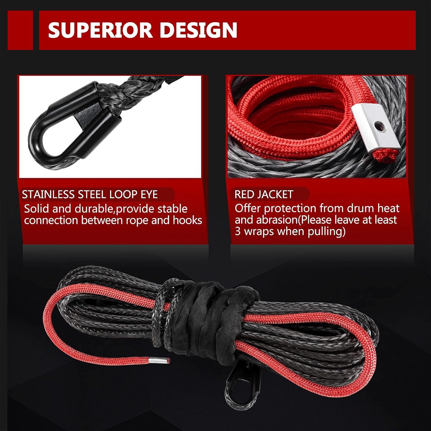 Synthetic UHMWPE Rope 4X4 Off-road Recovery Winch Rope 14mm for SUV/ATV/UTV/JEEP