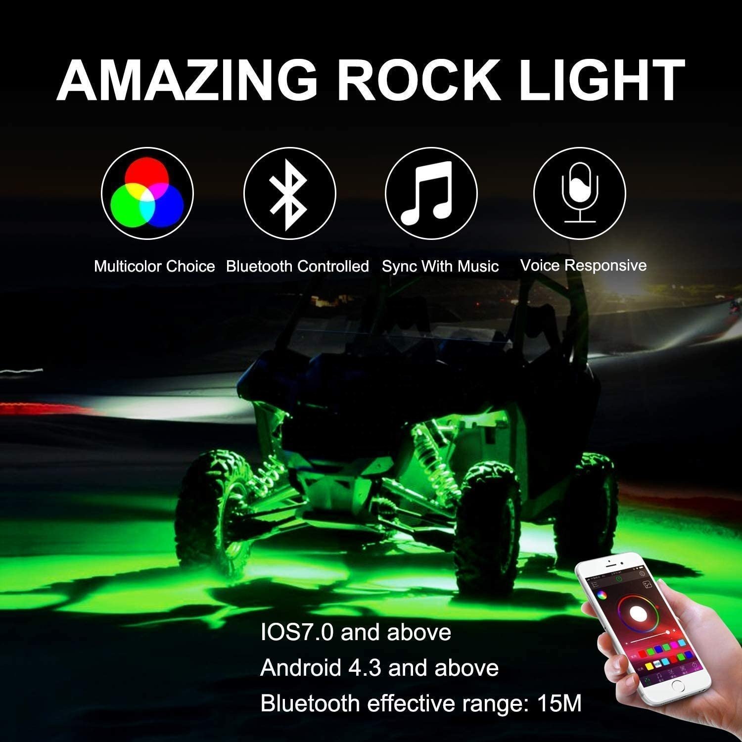 LED Rock Lights Kit for SUV ATV UTV RZR Truck with BMF Brand, 4 Pods 6 Pods 8 Pods, Bluetooth App Control