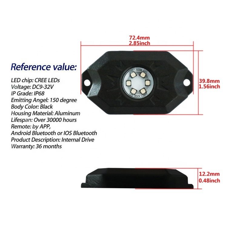 RGB LED Rock Lights Kit, 4 Pods with Bluetooth App Control Flashing Music Mode Wheel Well Light for Truck ATV UTV RZR SUV
