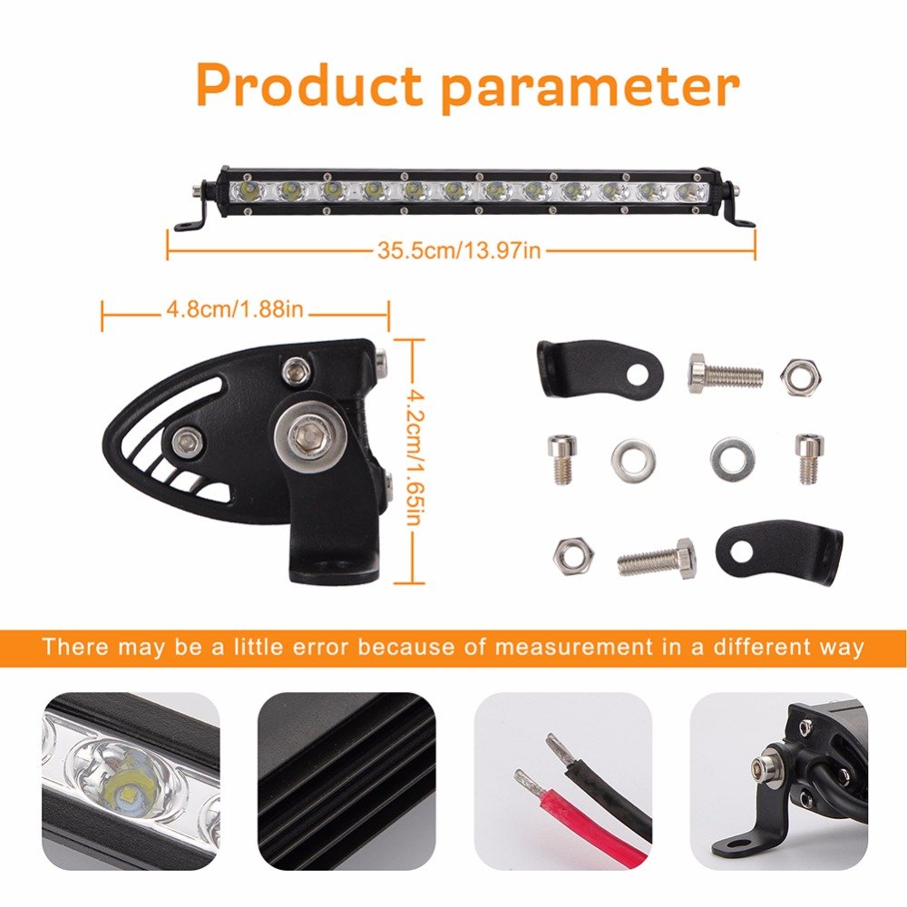 12V 24V 14 Inch 36W 12LED Bar LED Light Bar Car Work Light Driving Lamp for 4x4 Off-road Car Truck Tractor Boat Trailer SUV ATV