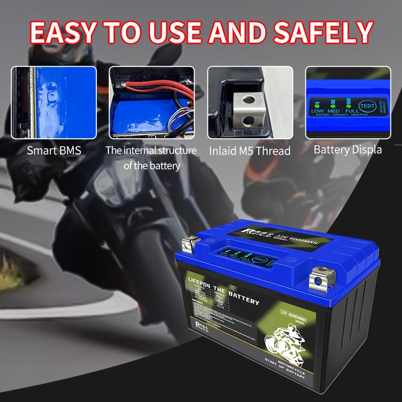 RDJ 12V 3.5Ah 12V 6AH Lithium Motorcycle ATV LiFePO4 Battery YTX4L-BS/YTX5L-BS Powersports Battery Built-in BMS