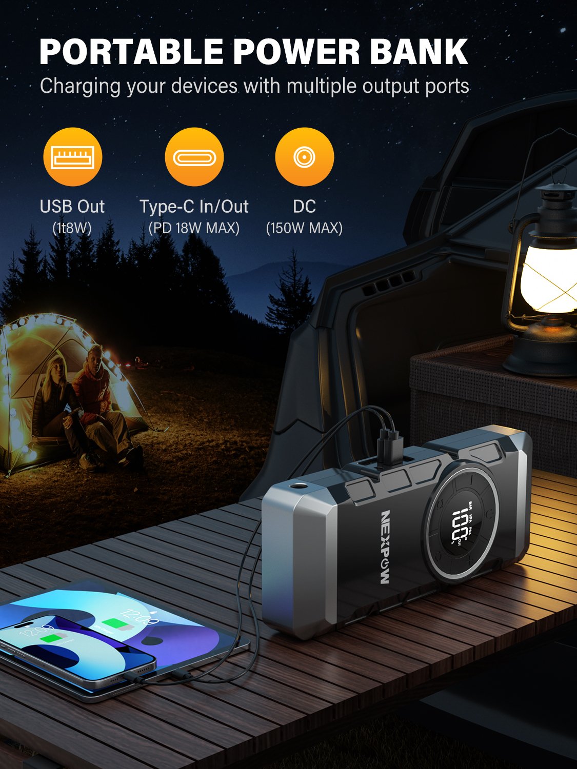 12V Car Jump Starter With Air Compressor 150PSI Tire Inflator 4 In1 Portable Battery Booster 3000A