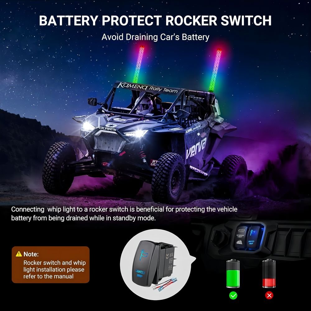 2pcs 2ft LED Fat Whip Lights Brighter Spiral Chase Lighting Antenna Whip for UTV ATV CAN-AM RZR SXS APP Remote Control Retrofit