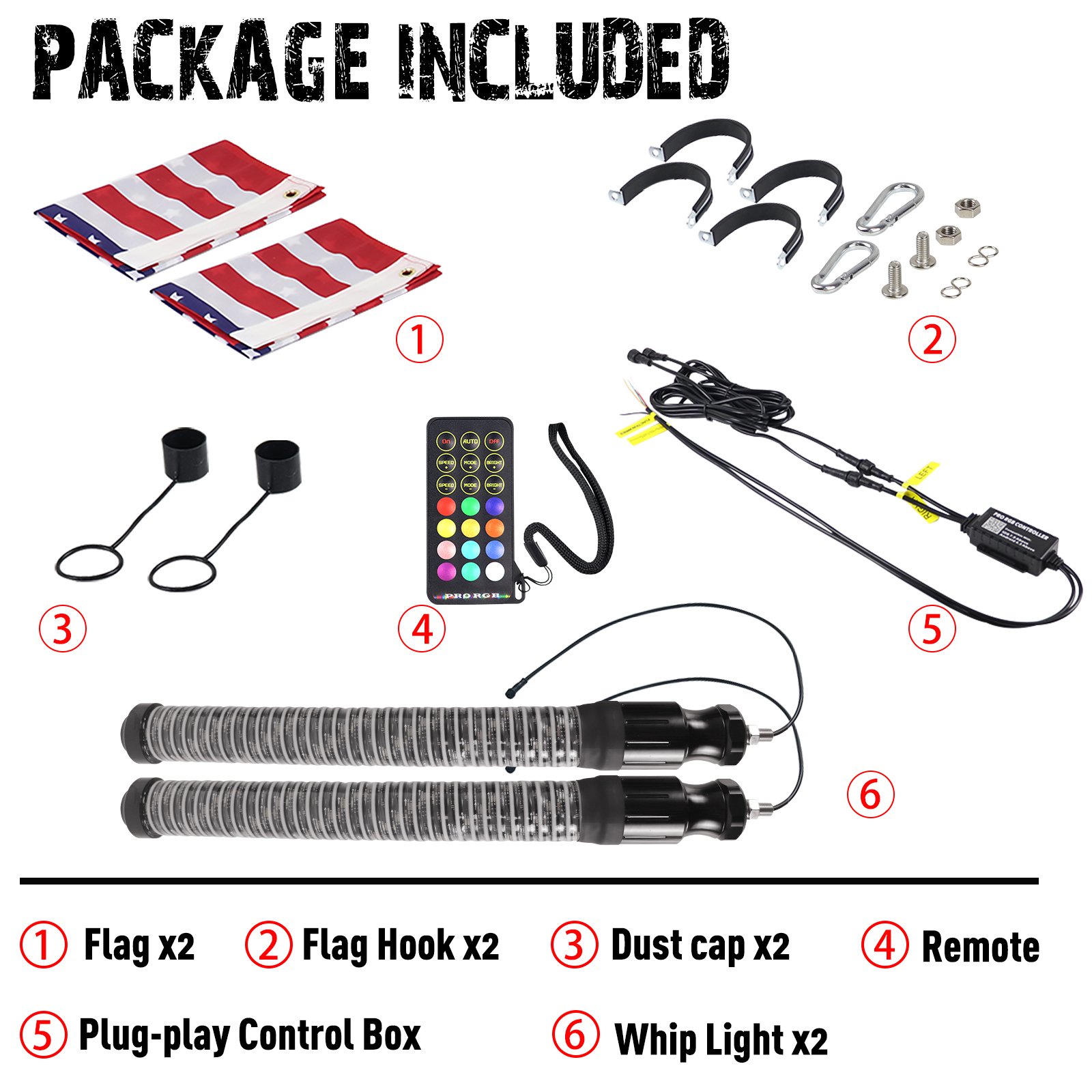 UTV COB FAT LED Whip Antenna Light 2.2 Inch Diameter With More LEDs for ATV UTV Buggy Can Am Offraod Trucks Golf Vehicles