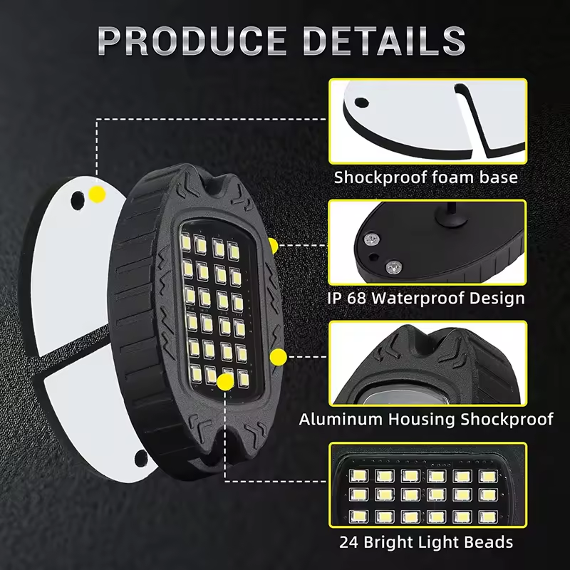 JINXIN Hot Sale High Bright 24 Leds Rock Light Car Underglow Ambient Lamp for Jeeps Truck AVT Offroad Decorative Rock Light
